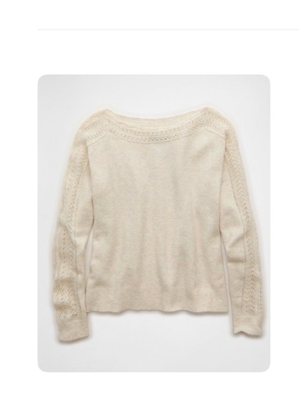 American Eagle Outfitters Cream Open-Stitch Sleeve Crew Sweater